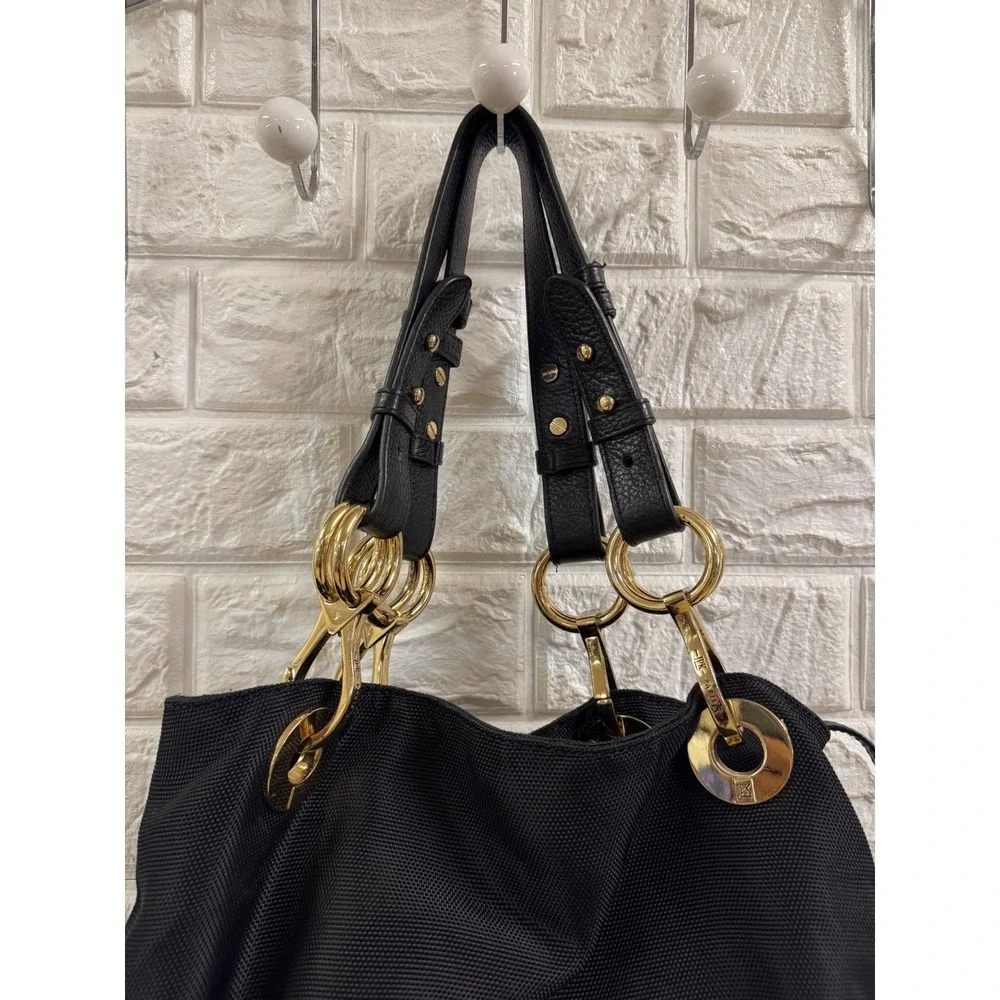 JPK Paris 75 Black Ballistic Nylon Hobo Bag Gold Hardware Floral Rose Lining